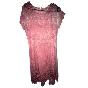 Weave Cocktail Dress Scoop Blush Pink Knee Length Lace Size M